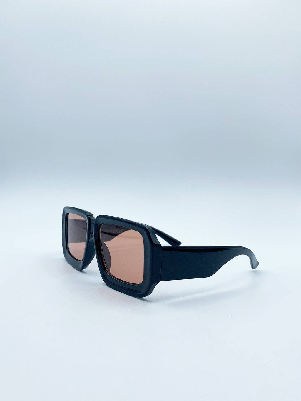 Square Frame Sunglasses In Black with Orange Lenses