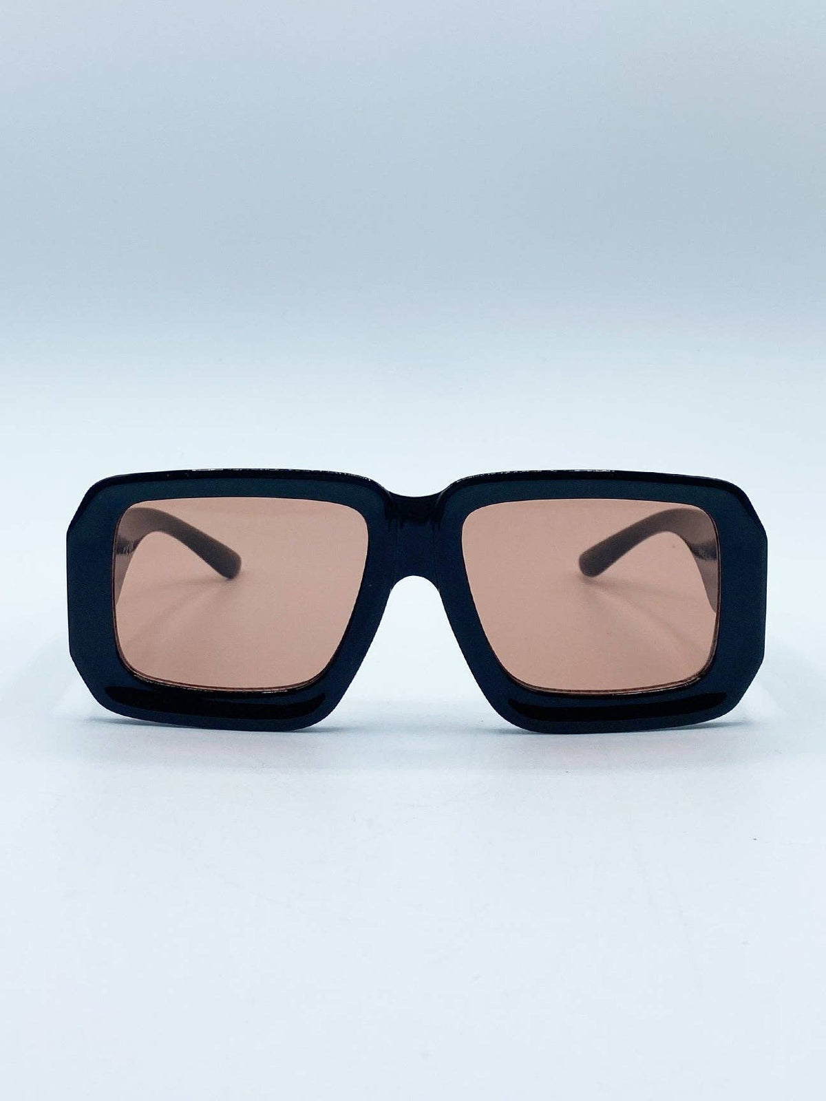 Square Frame Sunglasses In Black with Orange Lenses